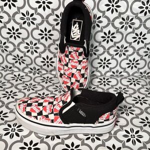 Vans kids Black Red Sneakers with Classic Checkerboard Design heart love Sz:11